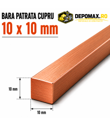 Bara patrata cupru 10 x 10 mm – lungime 3 metri – Cu-ETP